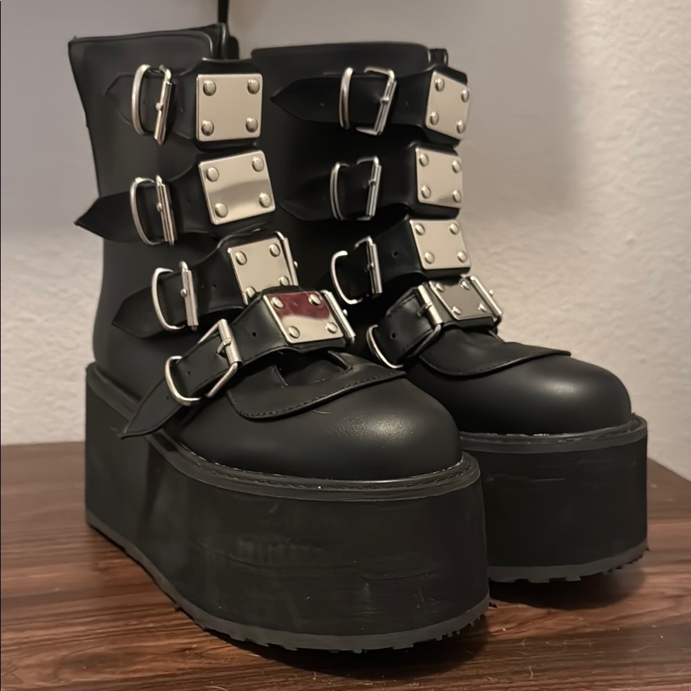 Demonia Square Buckle Ankle Platform Boots (Damned-105)